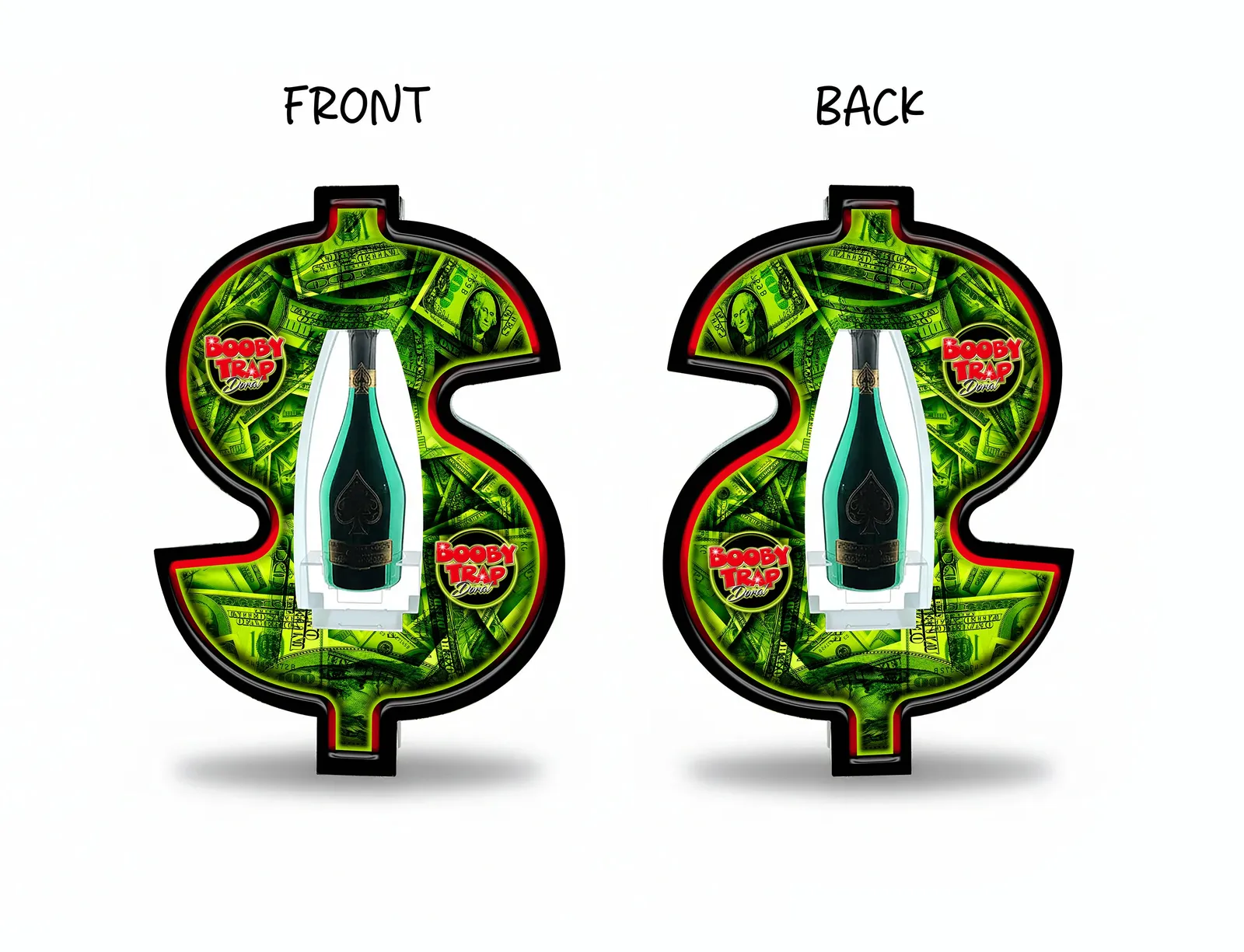 Click to enlarge Cash Money $ Dollar Sign Bottle Presenter